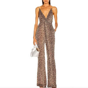 Jonathan Simkhai Leopard Wide Leg Jumpsuit Size XS Cami Strappy Flare Revolve